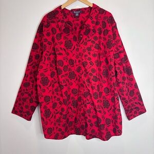Roaman’s Red Floral Women’s Button Up Shirt Size 34w 4X-5X Plus G112